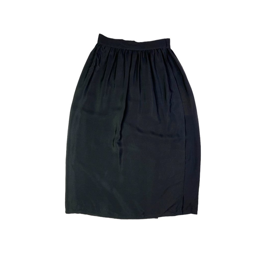 Vintage Deadstock Yvonne Saint Pierre 23" Waist Size 6 Black Silk Wrap Skirt